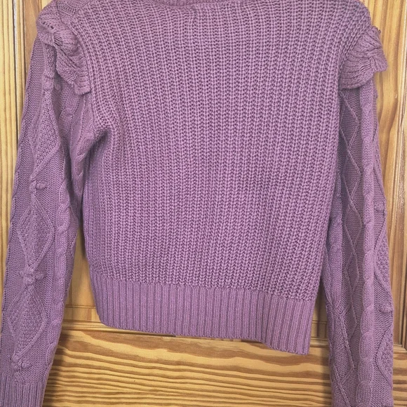 Lilac Off-the-Shoulder Cable Knit Sweater with Ruffle Yoke - Picture 2 of 2